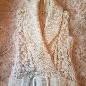 Cable Knit Vest Belted Sweater
